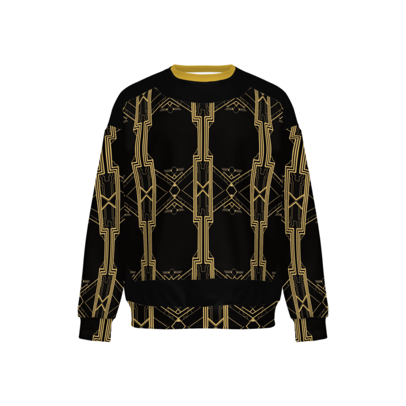 A sweatshirt with a gold color pattern