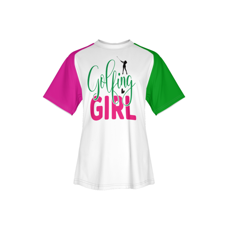 Golfing Girl Womens Jersey on a white background