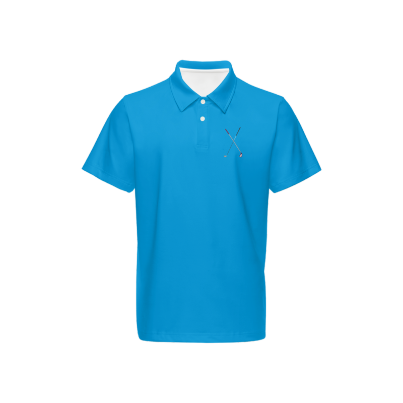A solid blue polo color shirt on a white background