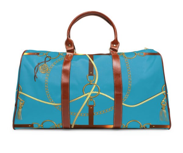 Waterproof travel bag in blue, brown and yellow color