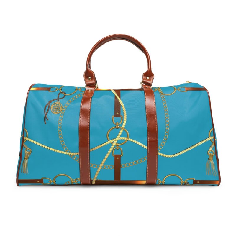 Waterproof travel bag in blue, brown and yellow color