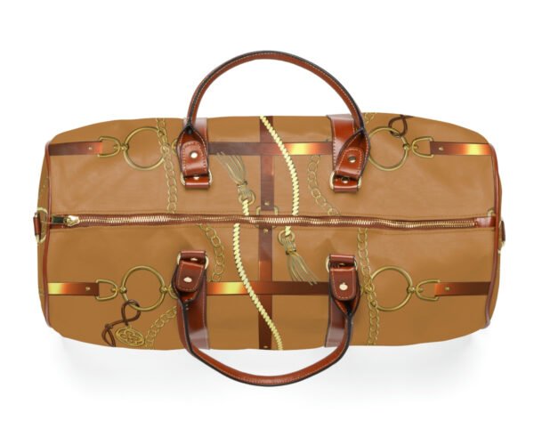 Waterproof travel bag in brown and gold color