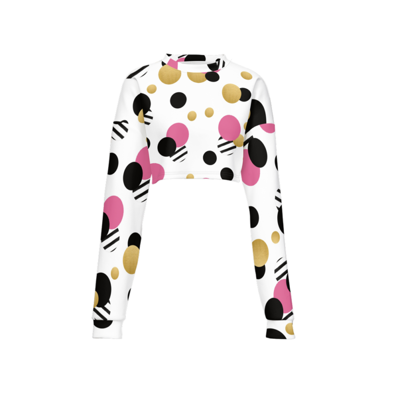 A half crop top with pink color patterns