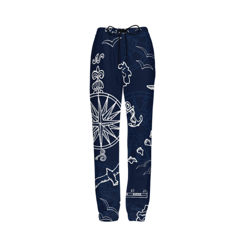 Navy blue color pant with white color design print