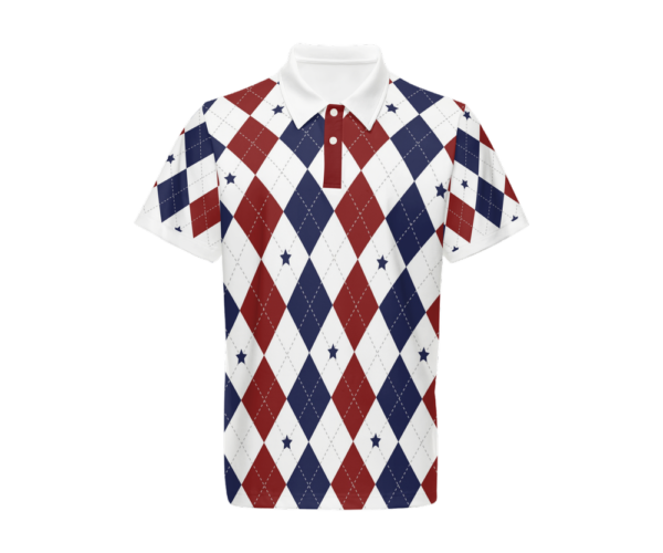 White, red, and blue color pattern shirt