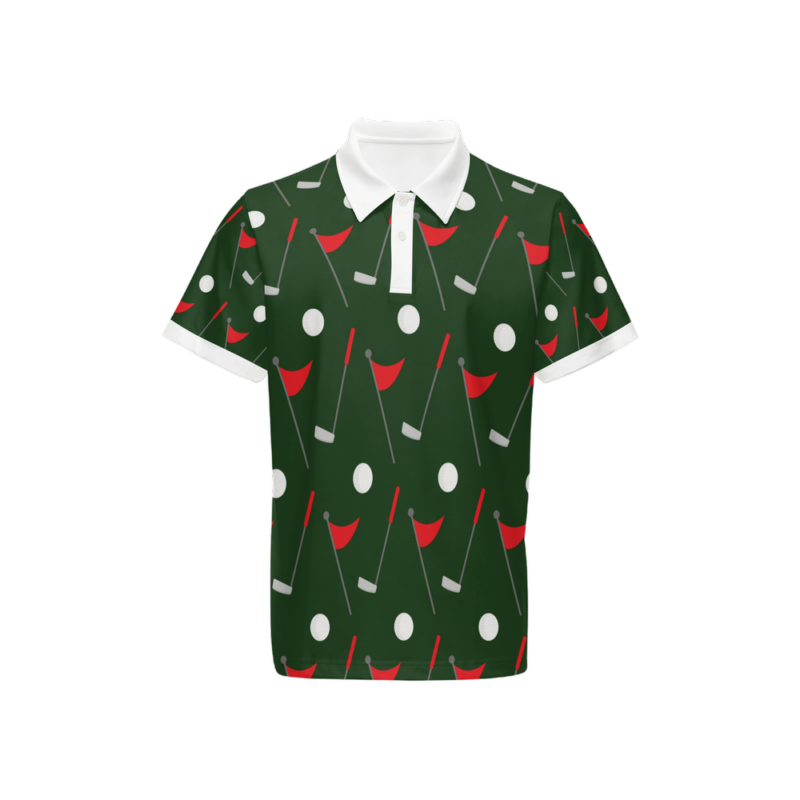 A golf themed shirt with a white collar
