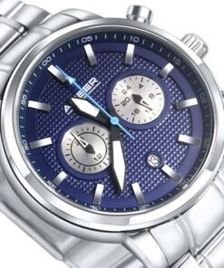 A luxurious watch with a blue color dial