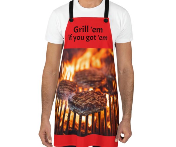 A man wearing tailgate grill them apron
