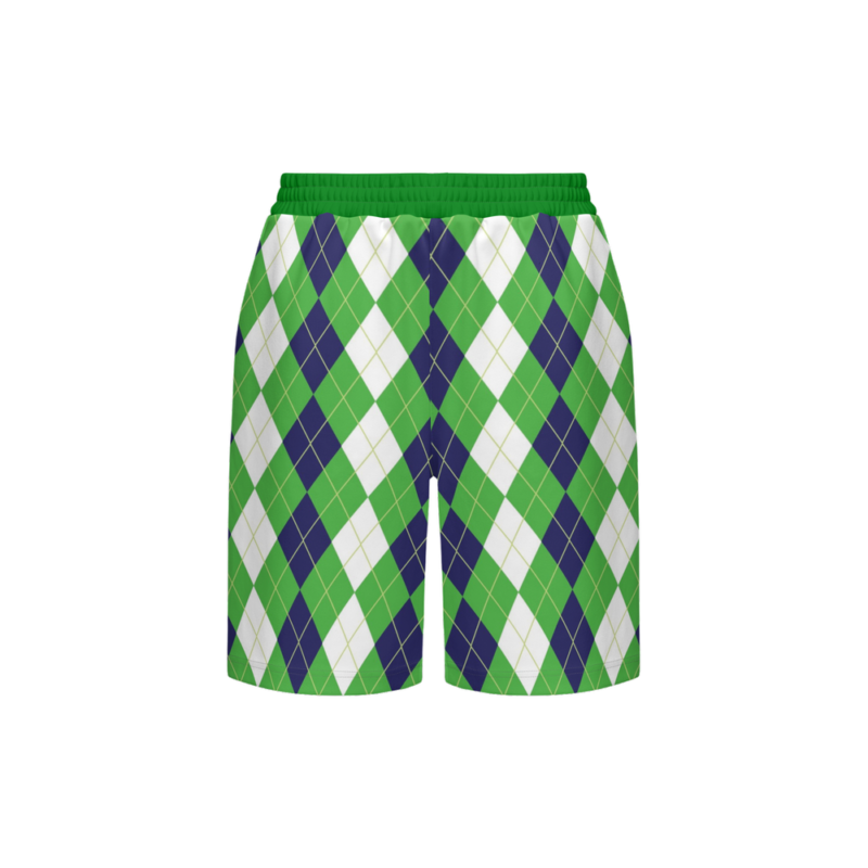 Green pattern shorts for men on a white background