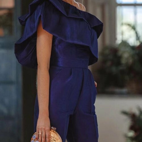 Sexy Skew Collar Backless Party Jumpsuit Women Spring Elegant Double Ruffles Chic Playsuit Summer Solid Straight cbb c ea addf dbd jpg